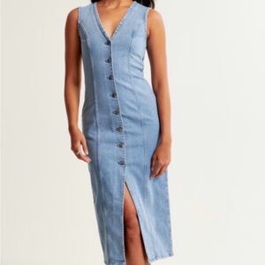 Abercrombie & Fitch Light Blue Button-Front Midi Dress